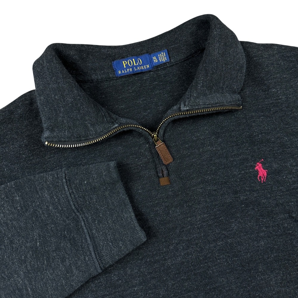 Polo‎ Ralph Lauren Mens XL Quarter Zip Pullover Charcoal Gray Cotton Pony Preppy